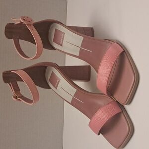 Dolce Vita Fionna Pink leather croc embossed , square toe heels